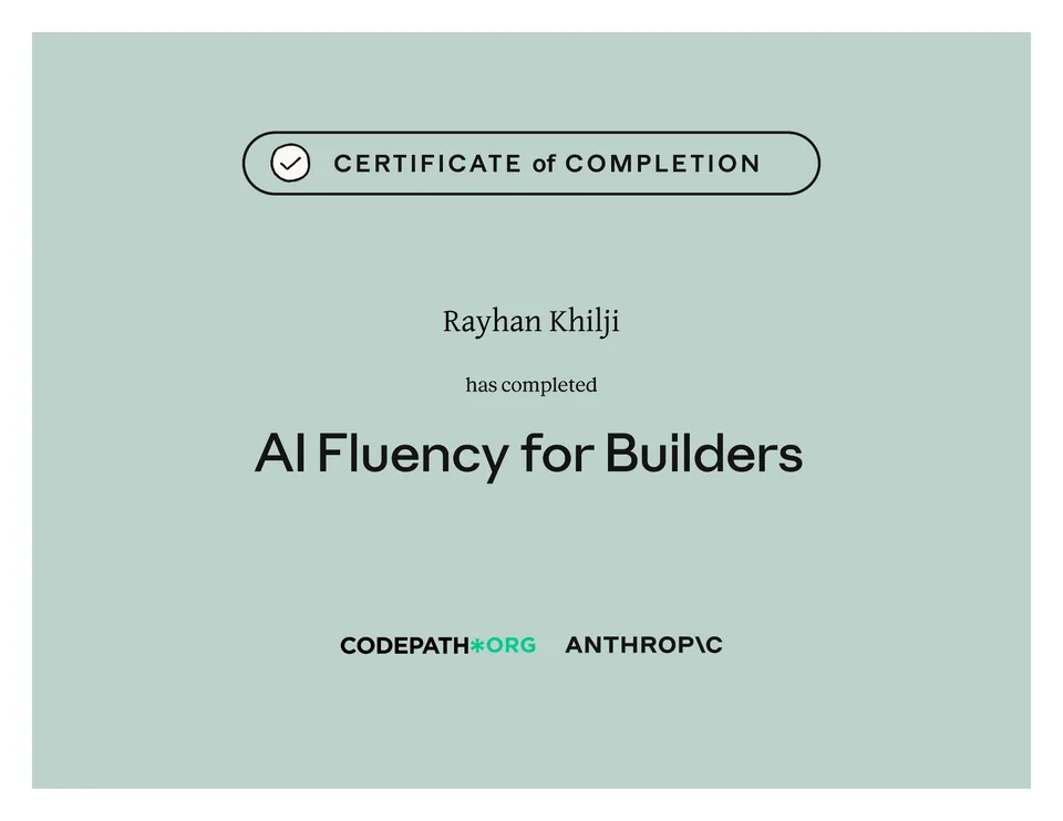 AI Fluency for Builders certificate from Anthropic and CodePath