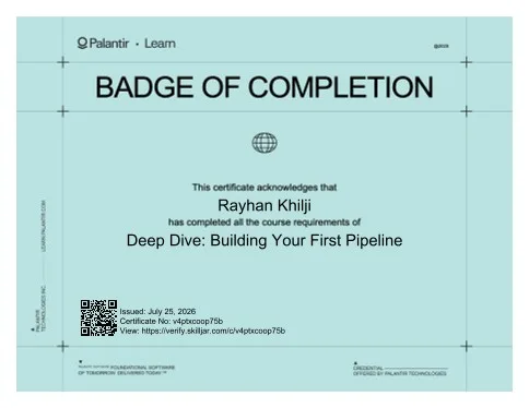 Deep Dive: Building Your First Pipeline certificate from Palantir